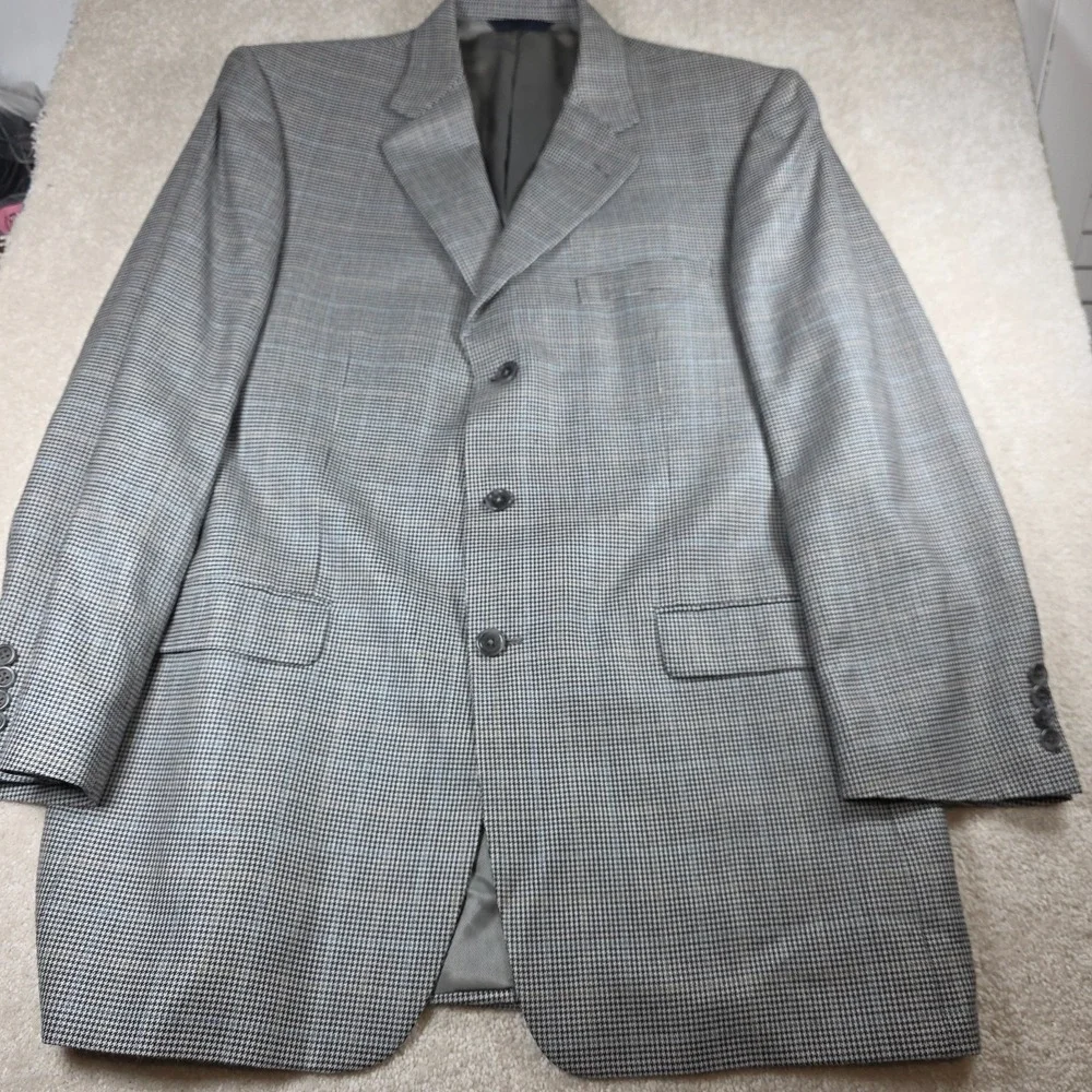 Burberry London Blazer Mens 44L Grey Silk Wool Houndstooth Kensington Sport Coat